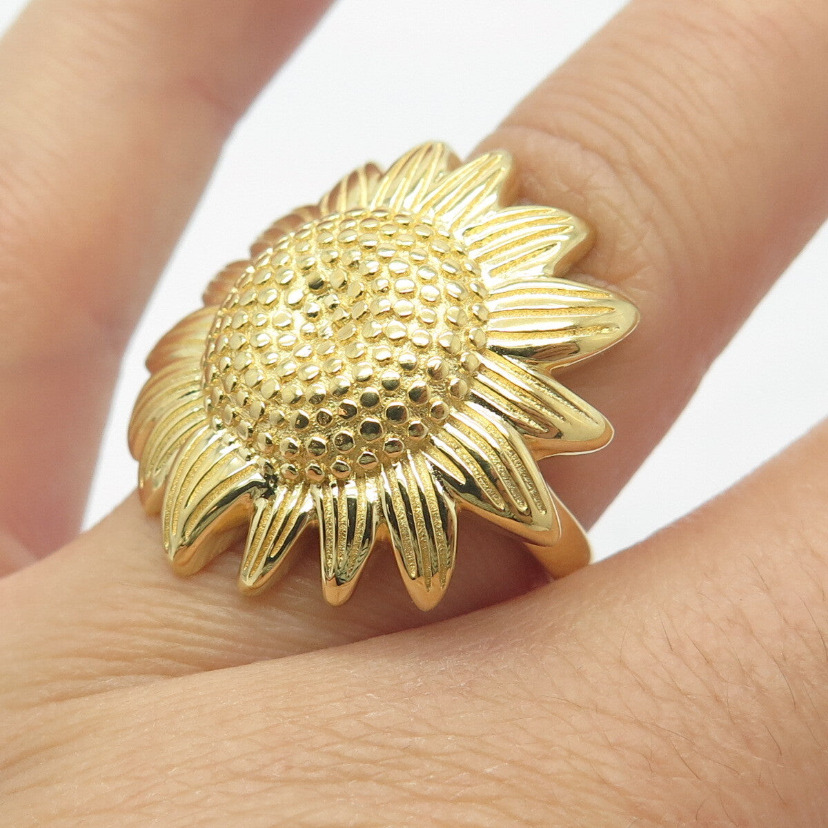 925 Sterling Silver Gold Plated Sunflower Ring Size 7