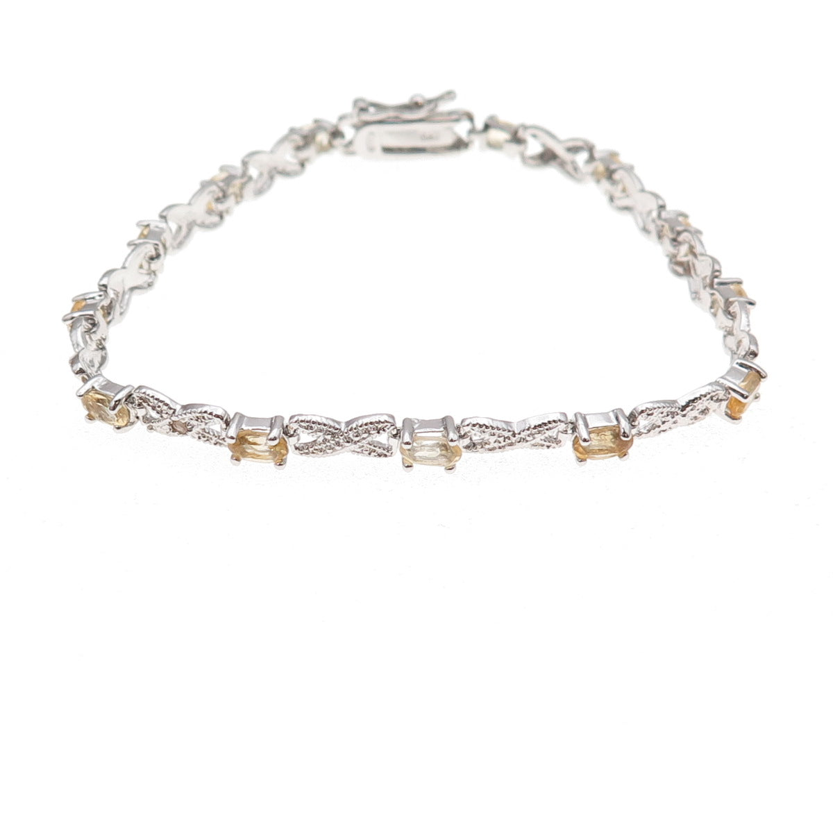 Dee Berkle Sterling Silver Real Diamond Accent & Citrine Infinity Bracelet 7.25"