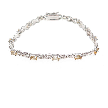 Dee Berkle Sterling Silver Real Diamond Accent & Citrine Infinity Bracelet 7.25"
