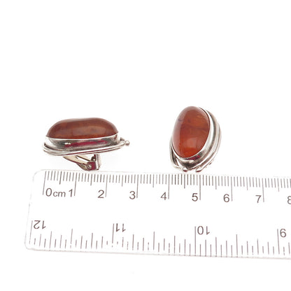 925 Sterling Silver Vintage Real Amber Modernist Clip On Earrings