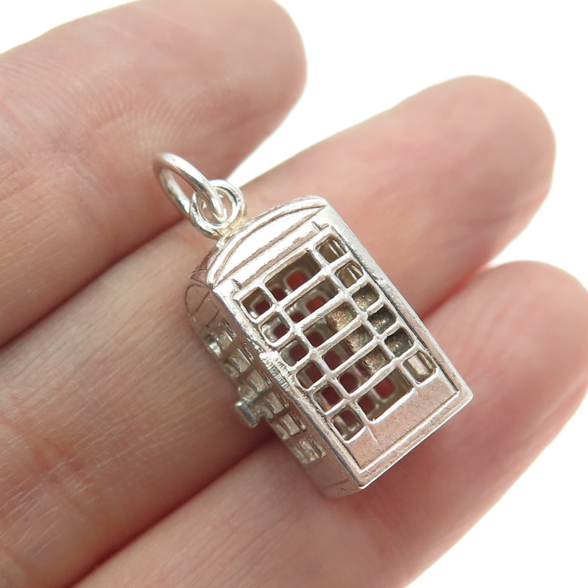 925 Sterling Silver Vintage Telephone Booth 3D Pendant