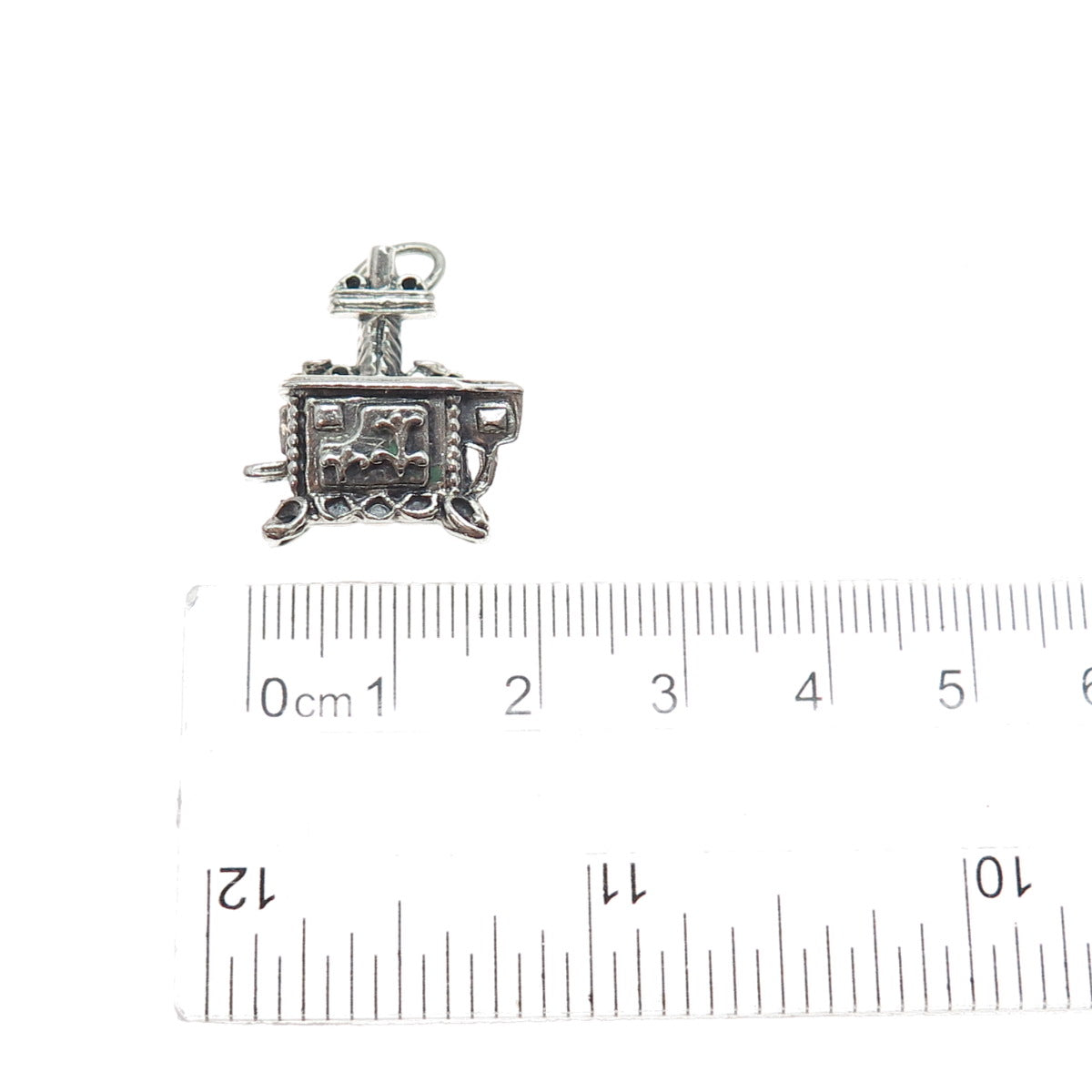BEAU Sterling Silver Vintage Old Cast Iron Stove Oxidized Mini 3D Charm Pendant