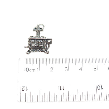 BEAU Sterling Silver Vintage Old Cast Iron Stove Oxidized Mini 3D Charm Pendant