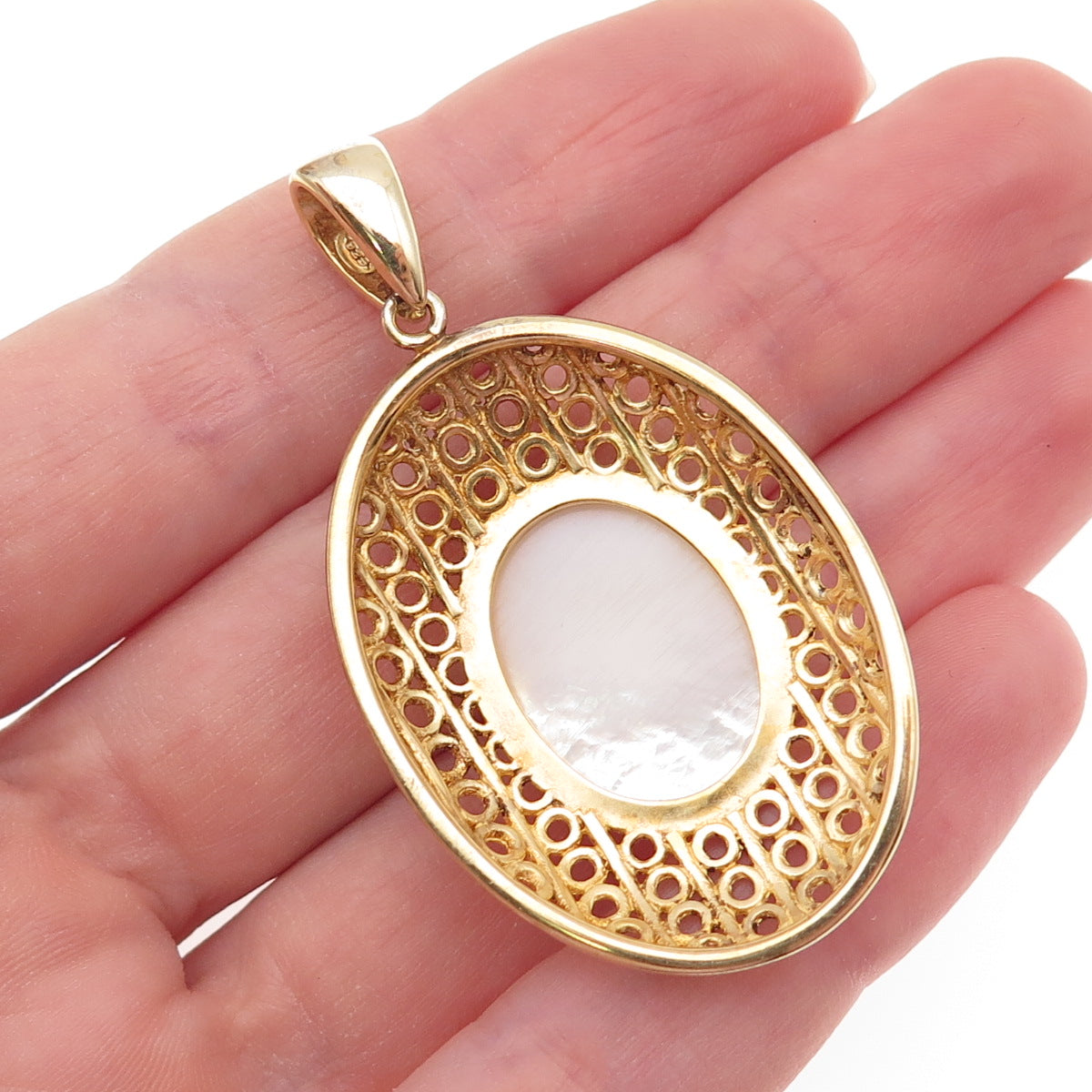 Gioielli Di Valenza 925 Sterling Silver Gold Plated Italy Real MOP Charm Pendant