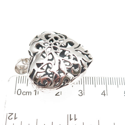 925 Sterling Silver Vintage Floral Heart Oxidized Charm Pendant