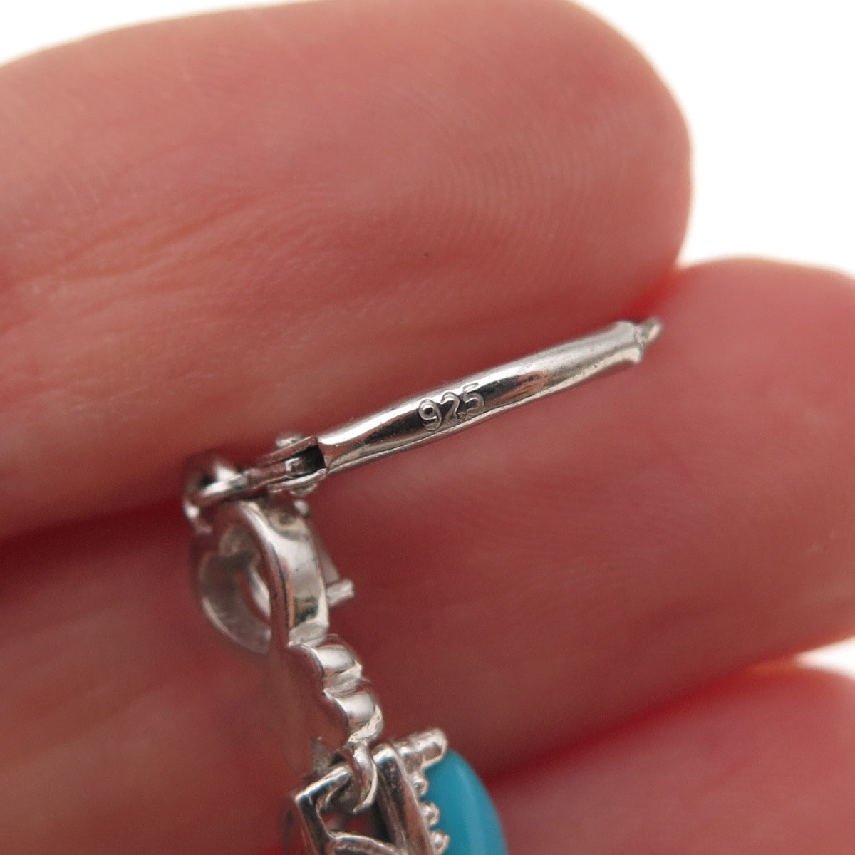 Chuck Clemency 925 Sterling Silver Real Turquoise & White Topaz Dangle Earrings