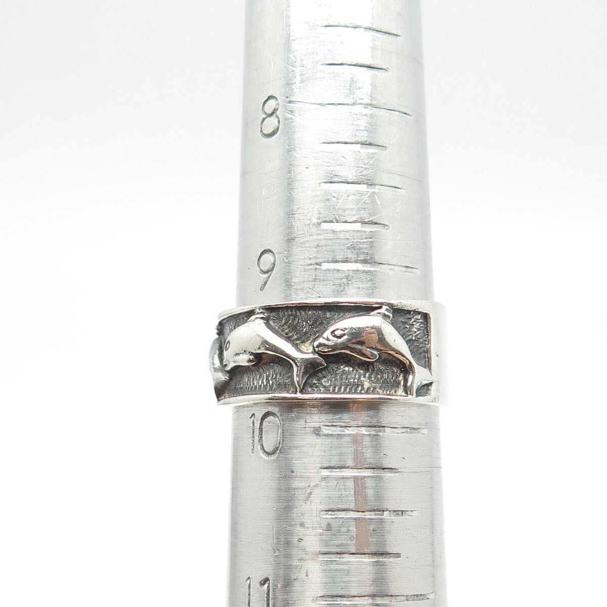 925 Sterling Silver Vintage Friendly Dolphin Band Ring Size 10