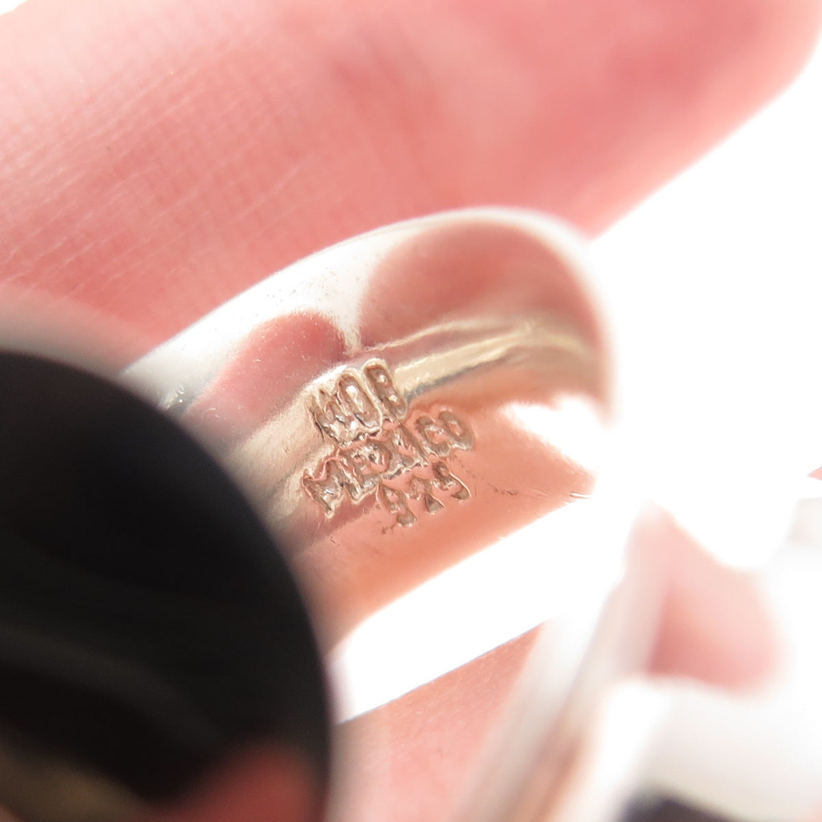 925 Sterling Silver Vintage HOB Mexico Real Turquoise Adjustable Ring Size 5.75