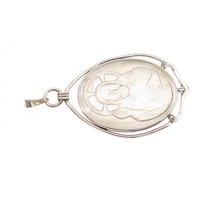 925 Sterling Silver Vintage Real Carved MOP Jesus Cameo Charm Pendant