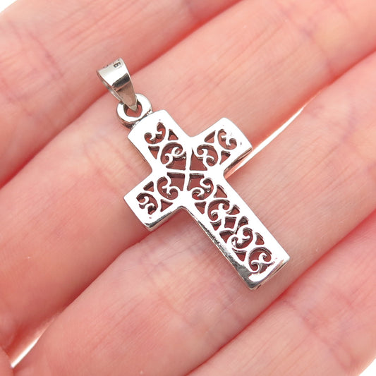 925 Sterling Silver Vintage Ornate Heart Cross Charm Pendant