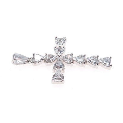 925 Sterling Silver Heart-Cut C Z Cross Charm Pendant