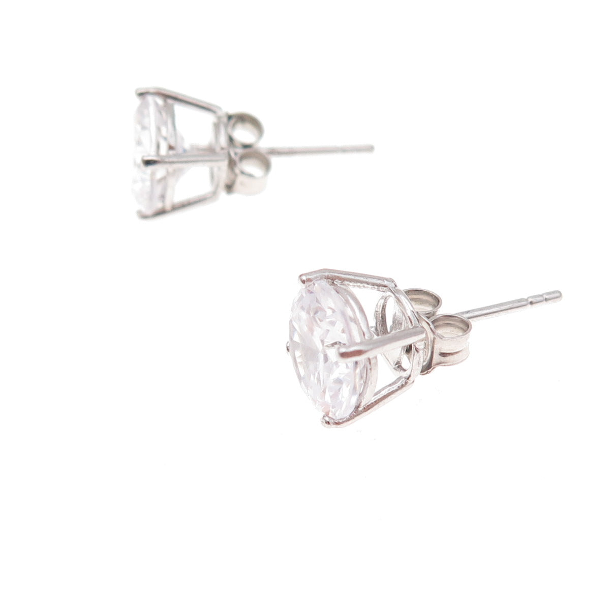 925 Sterling Silver Round-Cut C Z Stud Earrings