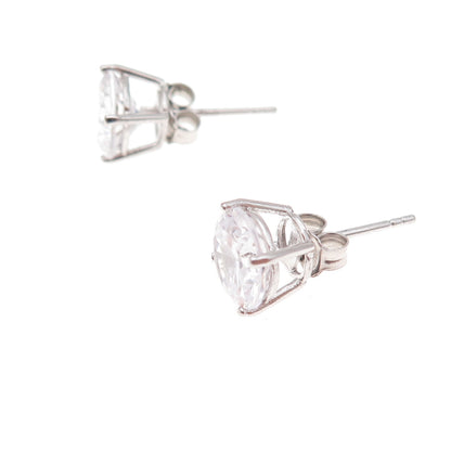 925 Sterling Silver Round-Cut C Z Stud Earrings
