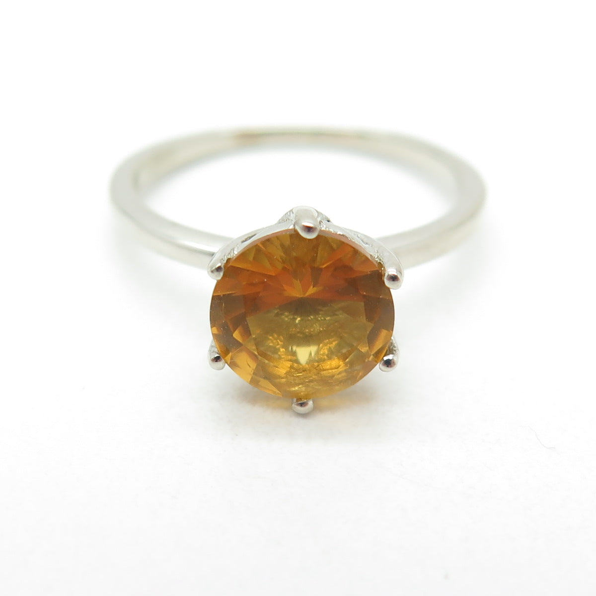 DAZZLERS 925 Sterling Silver Real Round-Cut Citrine Ring Size 7