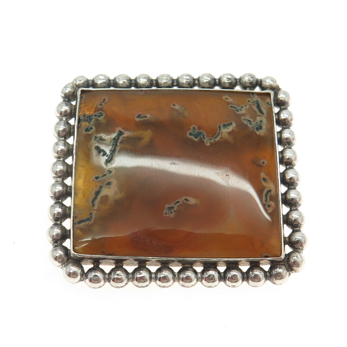 GREAT FALLS METAL WORKS 925 Sterling Silver Vintage Real Agate Modernist Brooch