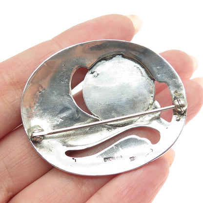 925 Sterling Silver Vintage NTG Scandinavian Real Rhodochrosite Floral Brooch