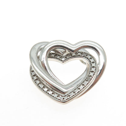 925 Sterling Silver Real Round-Cut Diamond Accent Interlocked Heart Pendant