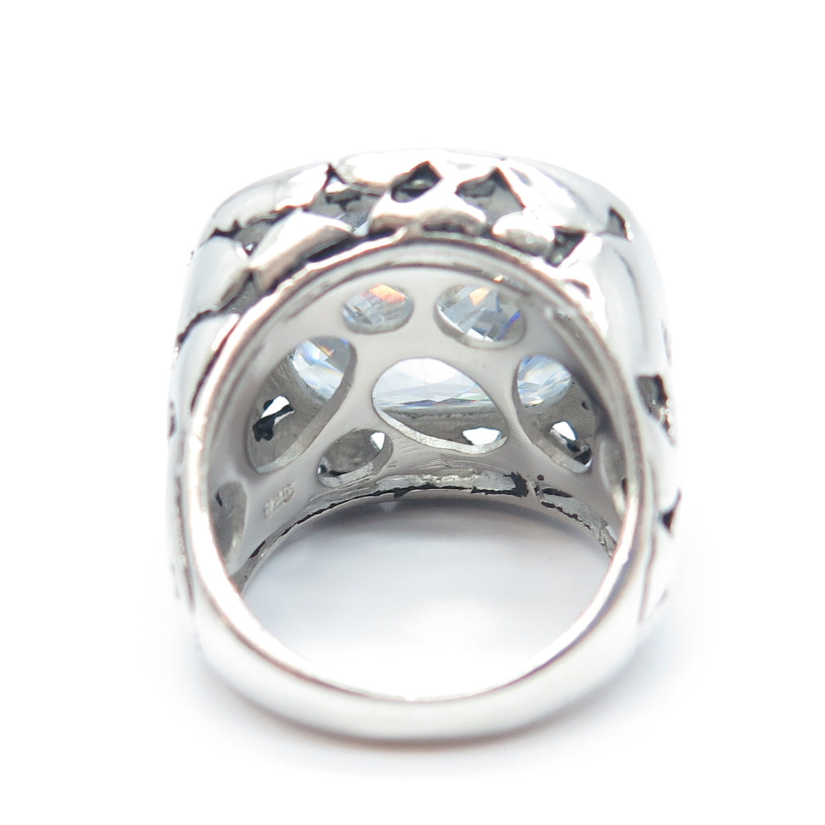 925 Sterling Silver Princess-Cut Shaped C Z Modernist Ring Size 5.75