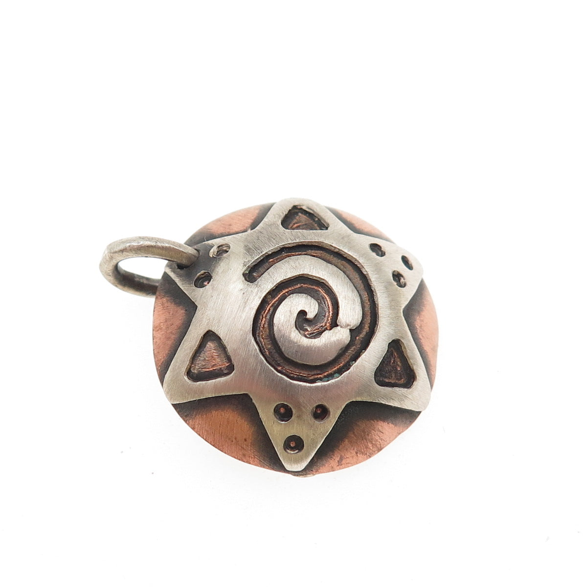 925 Sterling Silver 2-Tone Vintage Star of David Spiral Oxidized Charm Pendant