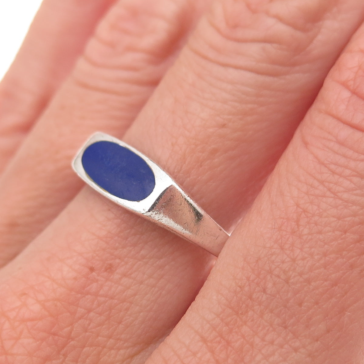 925 Sterling Silver Vintage Real Lapis Oxidized Ring Size 11