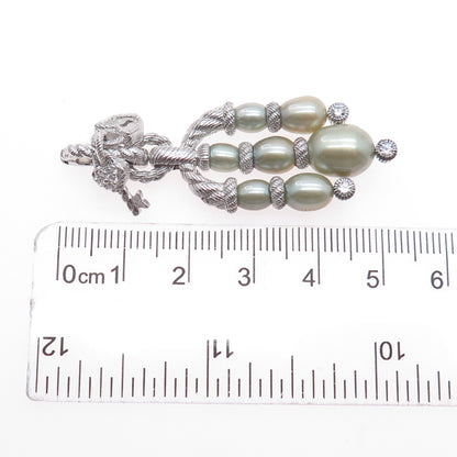 925 Sterling Silver Real Pearl & C Z Heart Key Padlock Dangle Pendant