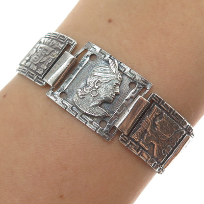 925 Sterling Silver Vintage DL Mexico Aztec Tribal Oxidized Watch Bracelet 5"