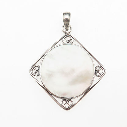 925 Sterling Silver Vintage Real MOP Modernist Heart Square Charm Pendant