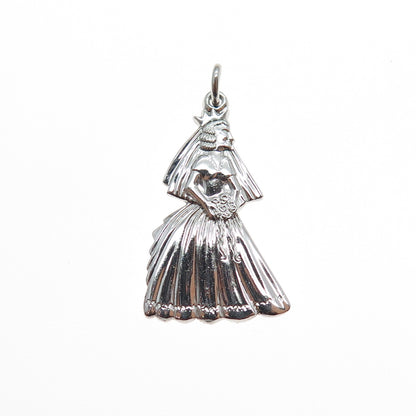 925 Sterling Silver Vintage Bride Charm Pendant