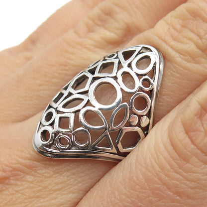 925 Sterling Silver Vintage Geometric Statement Ring Size 6.75