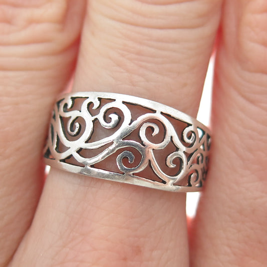 CHAPAL ZENRAY 925 Sterling Silver Vintage Ornate Swirl Ring Size 8.5