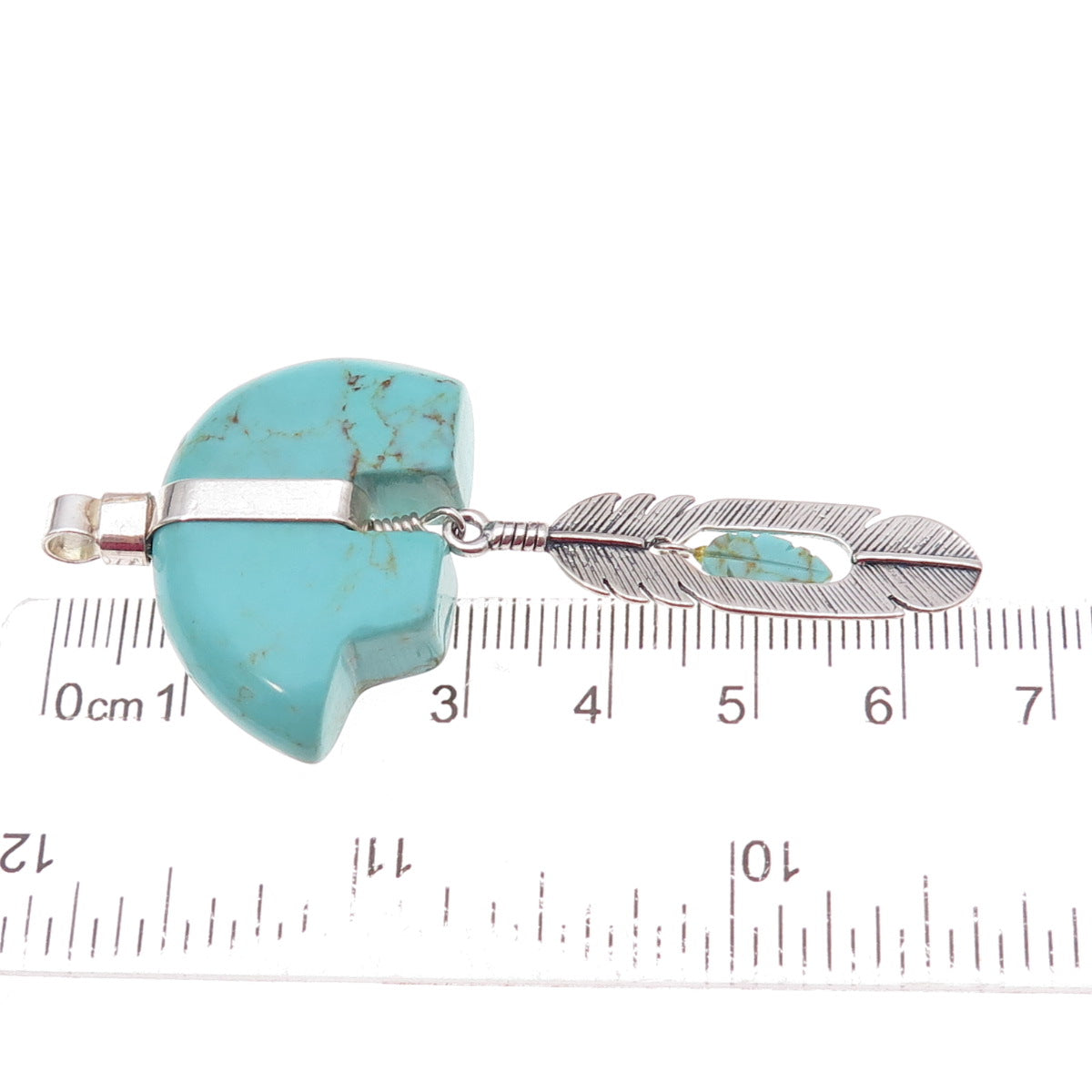 Sundancer Sterling Silver Vintage Southwestern Turquoise Bear & Feather Pendant