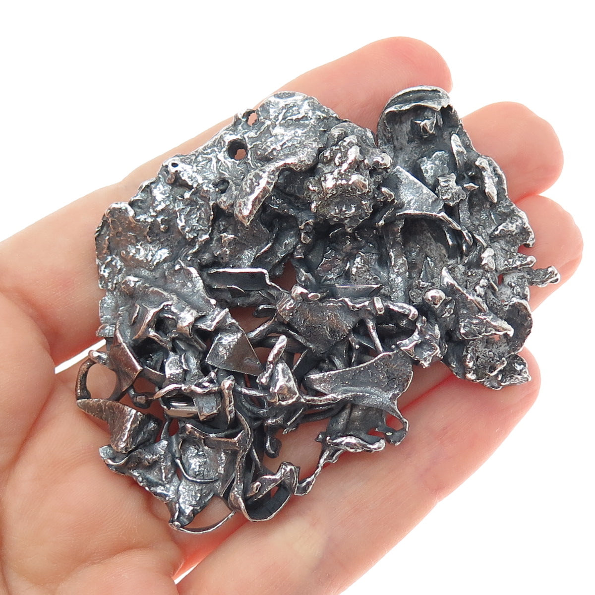 925 Sterling Silver Vintage Meteorite-Style Solid 57.7g Oxidized Slide Pendant