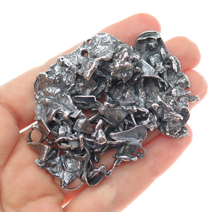 925 Sterling Silver Vintage Meteorite-Style Solid 57.7g Oxidized Slide Pendant