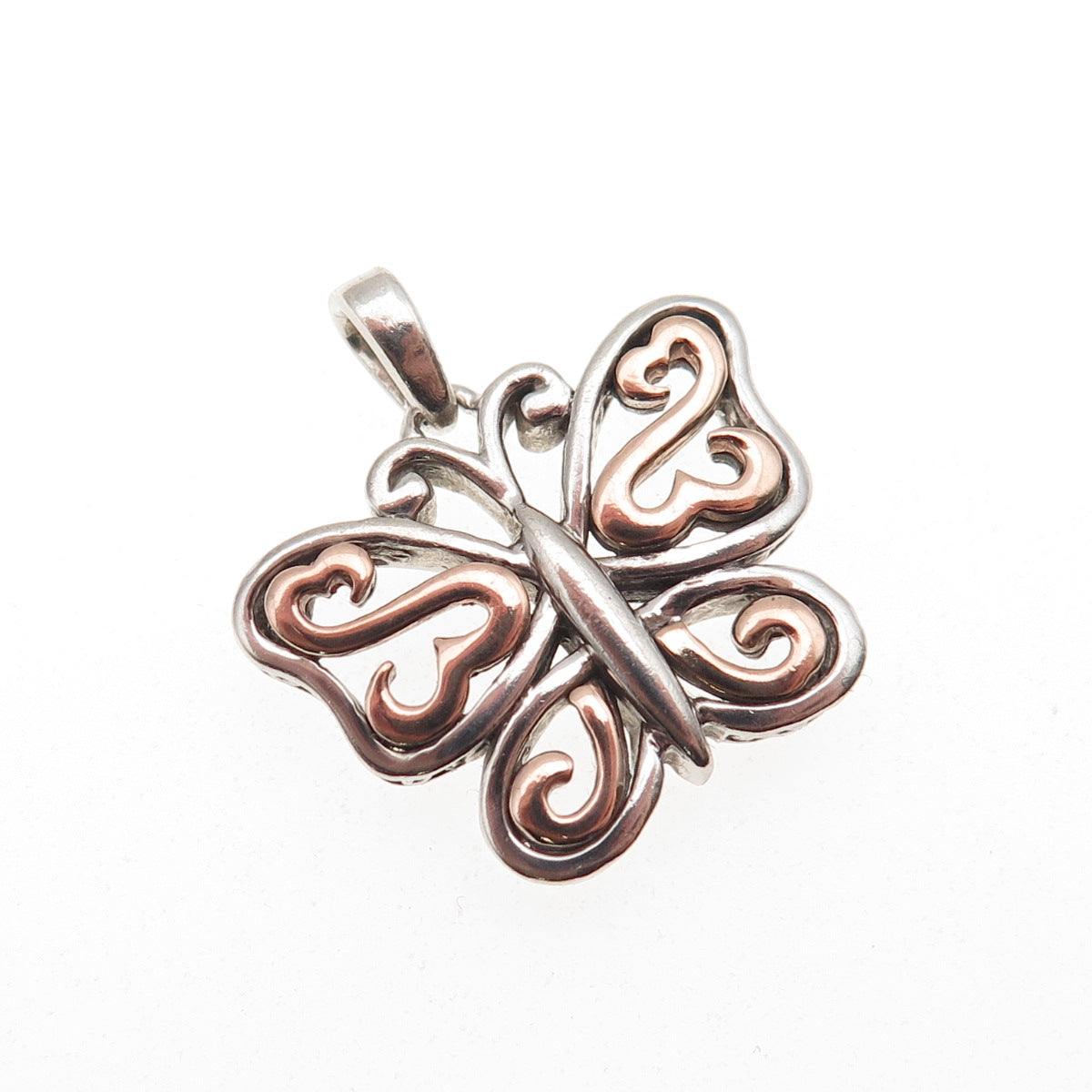 Jane Seymour 925 Sterling Silver 14K Rose Gold Open Heart Butterfly Mini Pendant