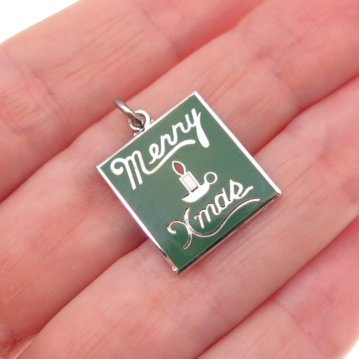 Wells 925 Sterling Silver Vintage Enamel Merry Christmas Charm Pendant