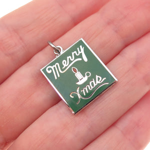 Wells 925 Sterling Silver Vintage Enamel Merry Christmas Charm Pendant