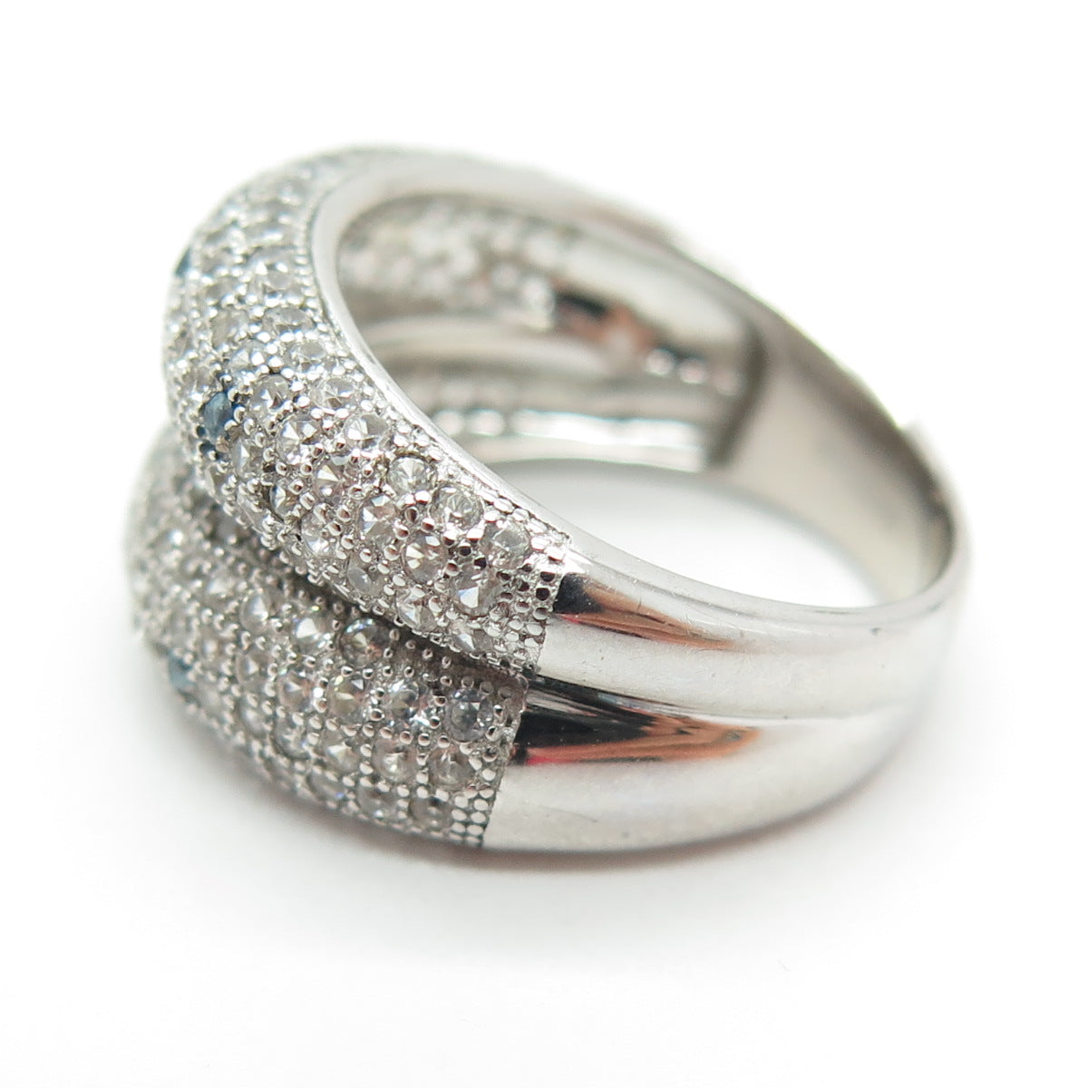 925 Sterling Silver Real Blue Diamond & White Topaz Gemstone Ring Size 7