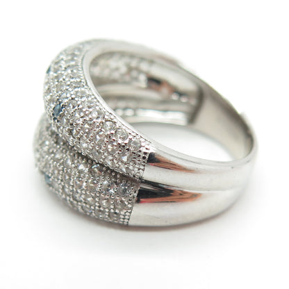 925 Sterling Silver Real Blue Diamond & White Topaz Gemstone Ring Size 7