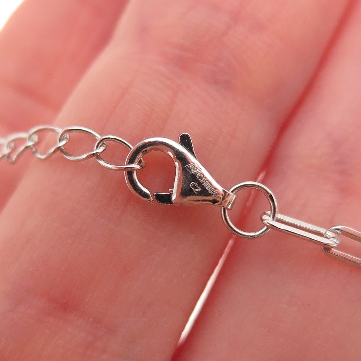 925 Sterling Silver Muti-Cut C Z Paperclip Chain Necklace 18-20"