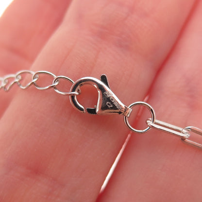 925 Sterling Silver Muti-Cut C Z Paperclip Chain Necklace 18-20"