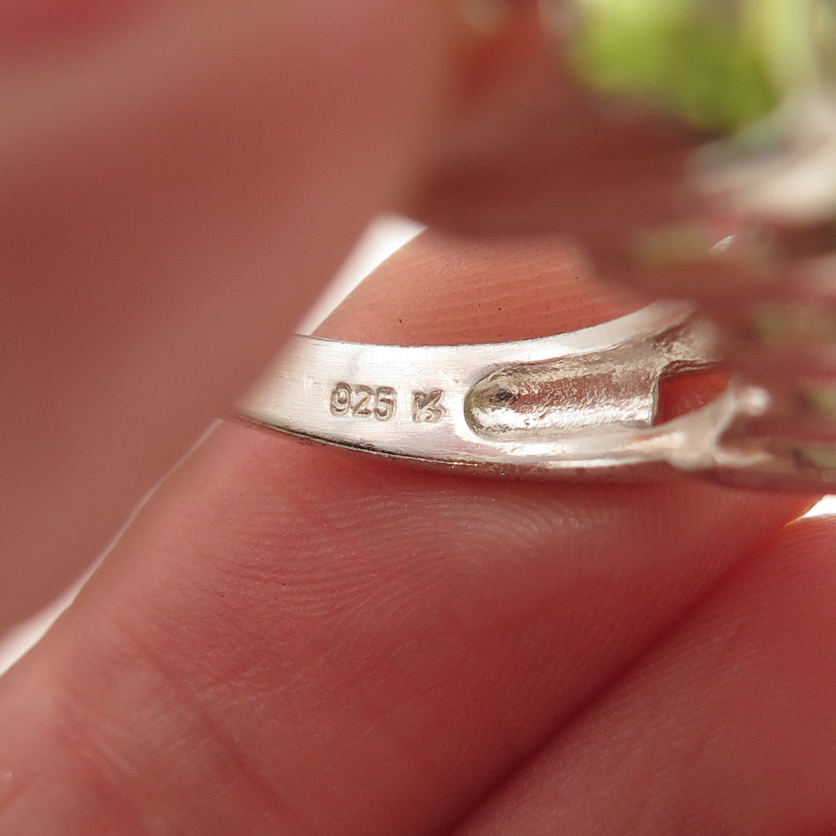 Ken Crafts 925 Sterling Silver Vintage Real Emerald-Cut Peridot Ring Size 7