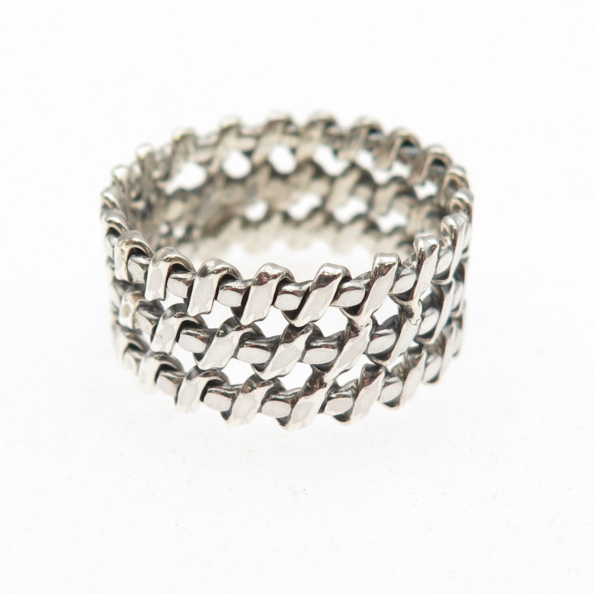 925 Sterling Silver Vintage Modernist Wire Oxidized Ring Size 8.75