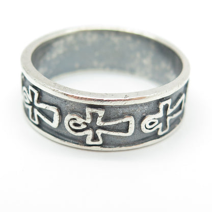 925 Sterling Silver Vintage Egyptian Ankh Oxidized Band Ring Size 12
