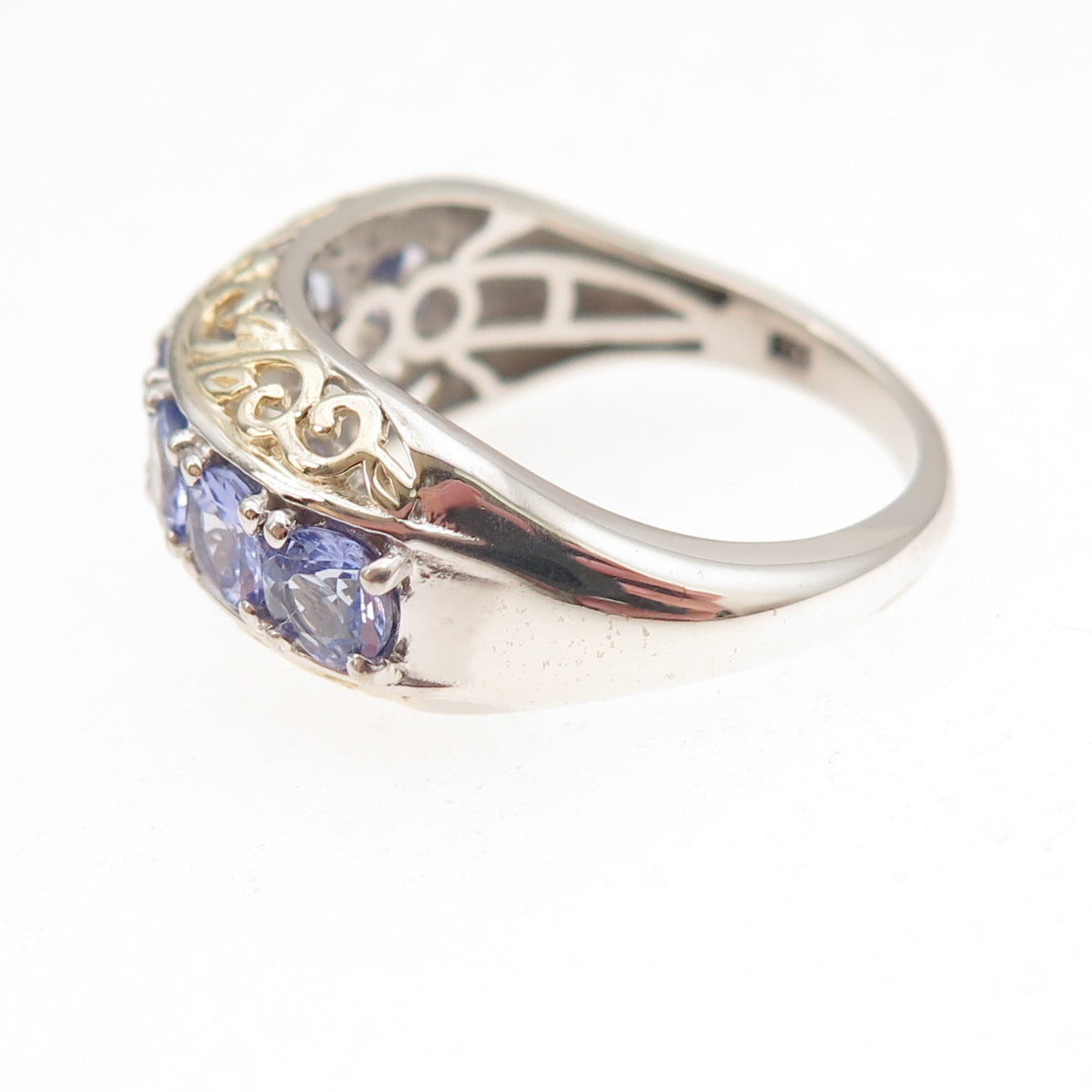 Chuck Clemency Sterling Silver 2-Tone Real Round-Cut Tanzanite Ring Size 8.25