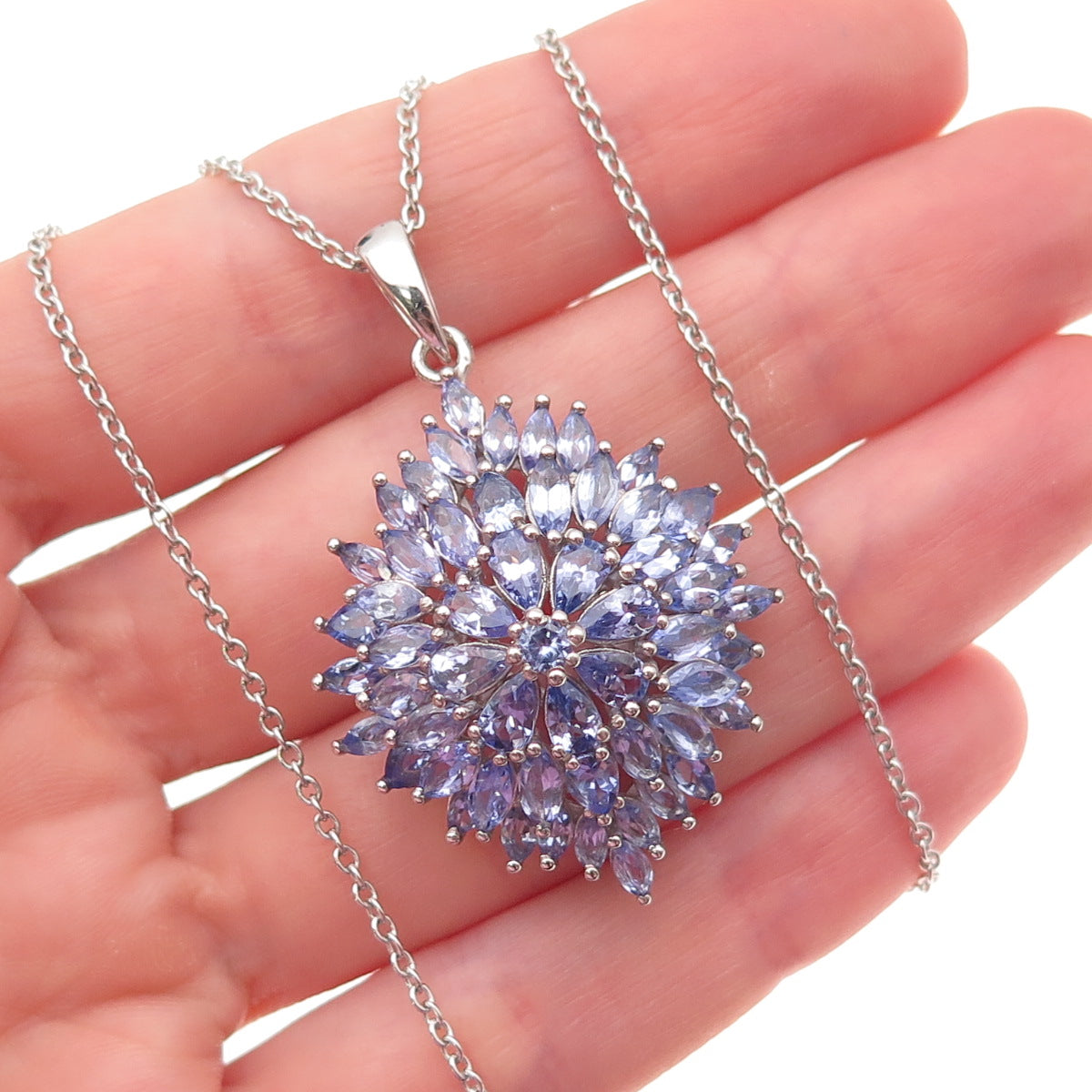 Chuck Clemency Sterling Silver Real Tanzanite Floral Cable Chain Necklace 20"