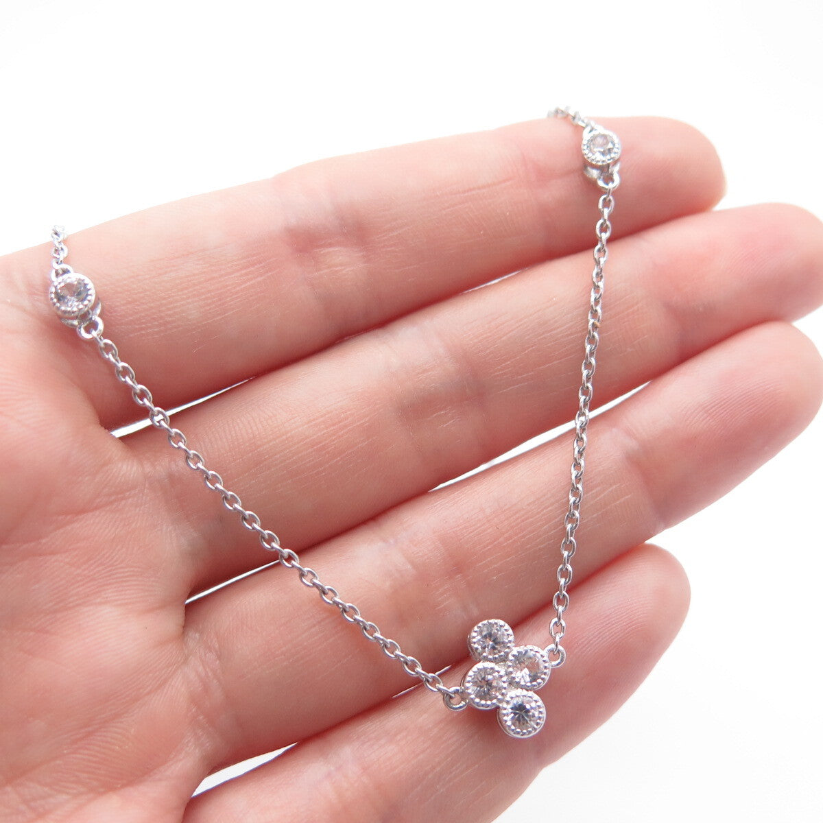 925 Sterling Silver C Z By The Yard Rolo Chain Necklace 17"