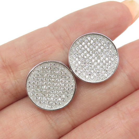 925 Sterling Silver Round-Cut C Z Disc Stud Earrings