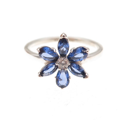 Pandora Sterling Silver Blue & White C Z Sparkling Herbarium Ring Size 6.75