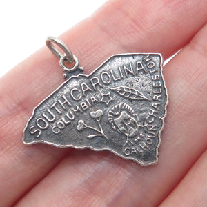 BELL TRADING POST 925 Sterling Silver Vintage South Carolina State Charm Pendant