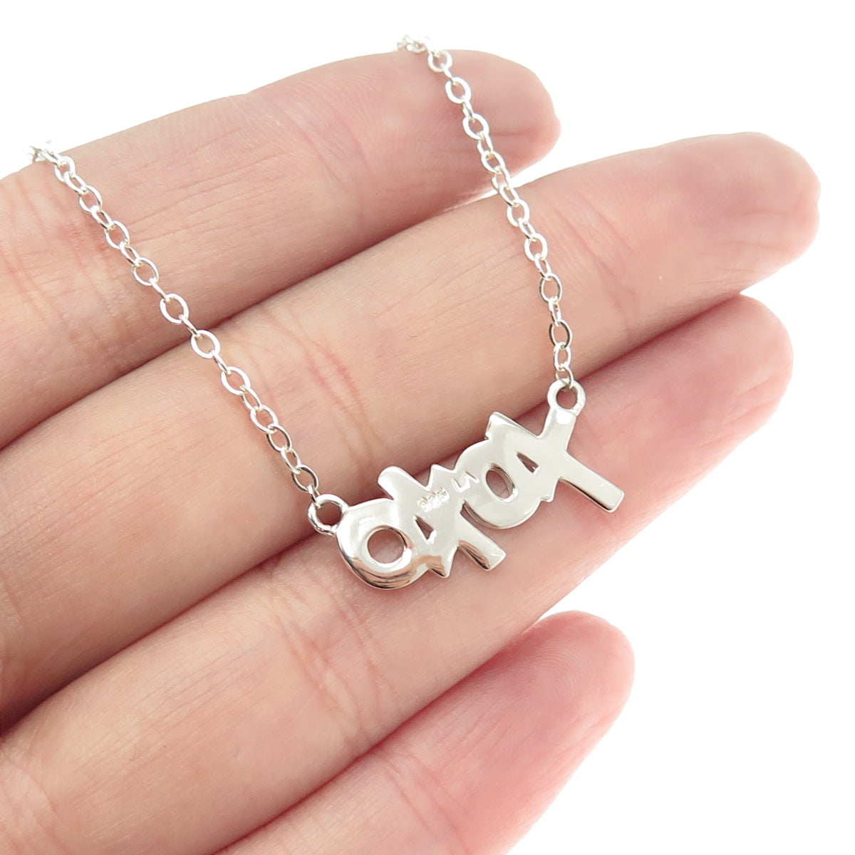 925 Sterling Silver "XOX" Hugs & Kisses Rolo Chain Necklace 16"